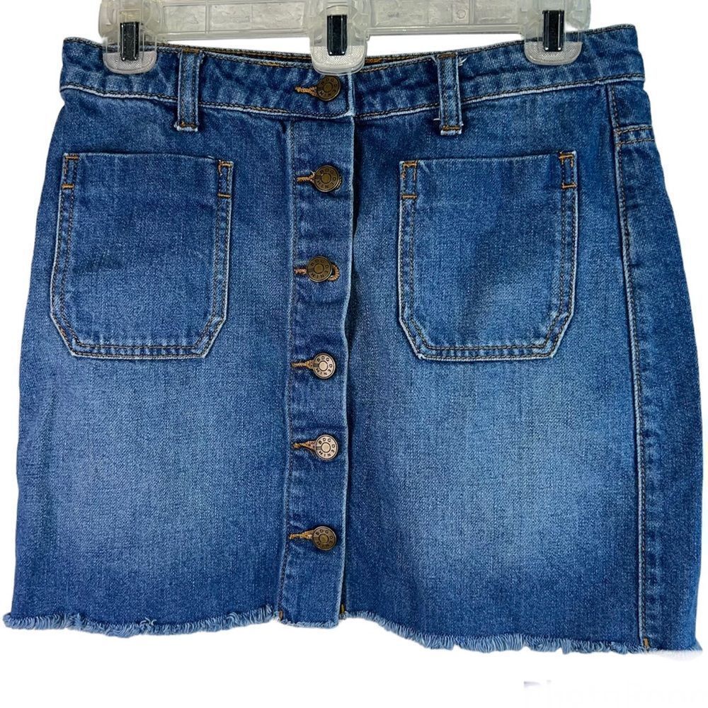 BDG Button Front Mini Medium Wash Blue Denim Skirt Women's Size S